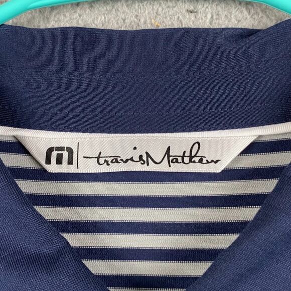 Travis Mathew Golf Polo Shirt Men's 2XL Navy Gray Striped Causal Performance - Picture 5 of 14